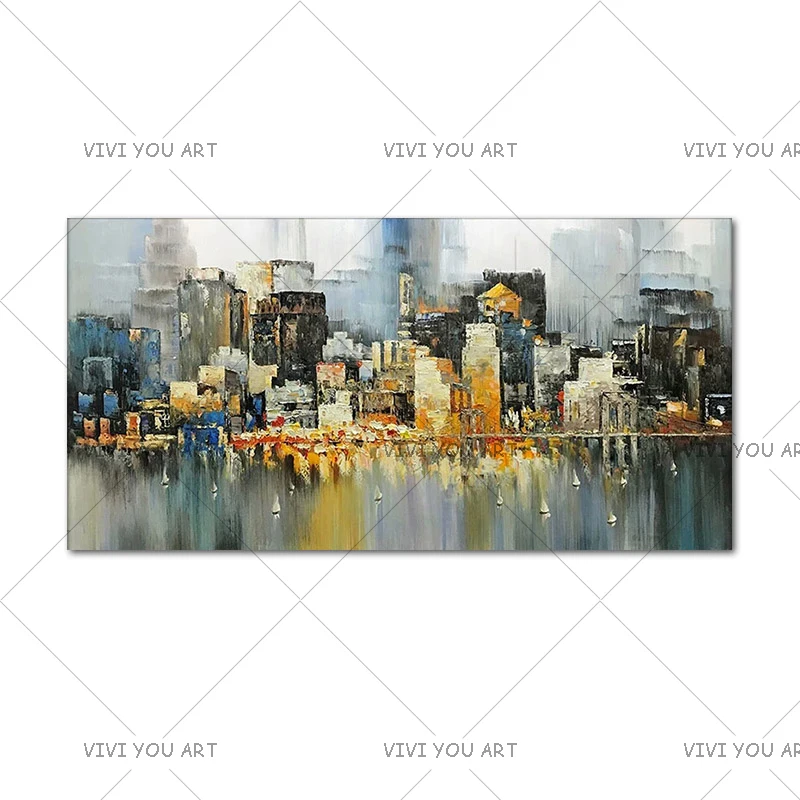 

100% Handmade Downtown New York City Handmade Oil Painting On Canvas Urban Skyline Pictures For Wall Art Decoration Living Room