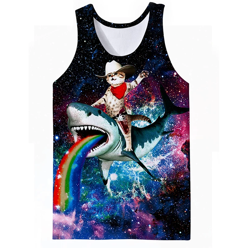 Cute Cat Print Tank Tops Men 3D Printed Vest Casual Fitness Funny Animal Plus Size Tanks Tops