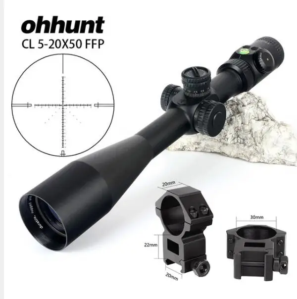 Ohhunt CL 5-20X50 FFP охотничий прицел оптические прицелы красный зеленый с подсветкой Стекло травленая сетка тактический прицел для винтовки - Цвет: with Pictinny Rings