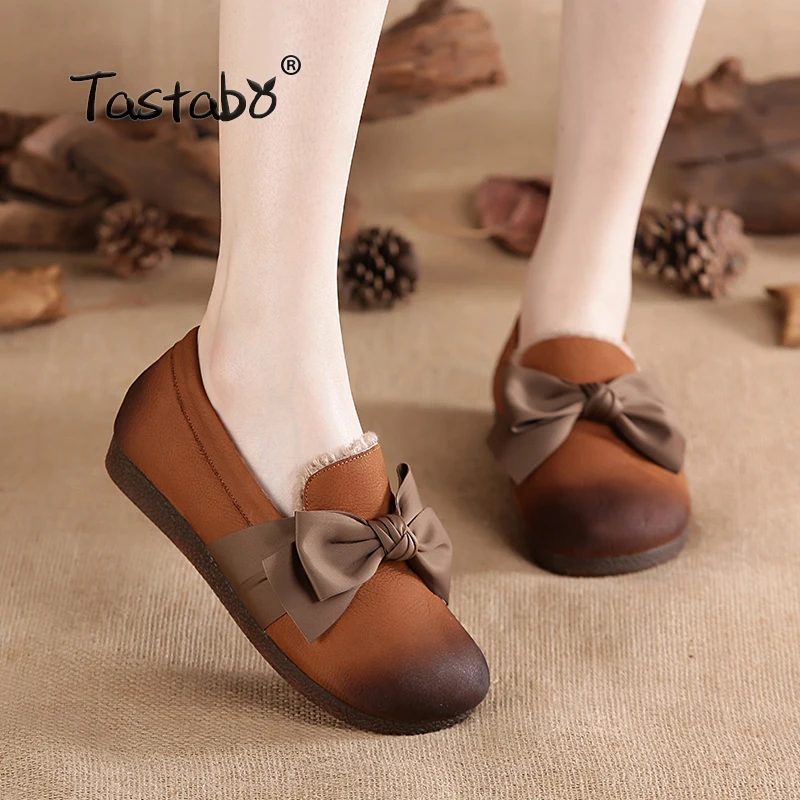Arc Mouton on Sneakers Hiver Femmes Plat Fourrure Femme En Slip Mode Chaussures Réel De Laine Véritable Brun Appartements Gray yellow Cuir brown Brown Tastabo 8axXv6w