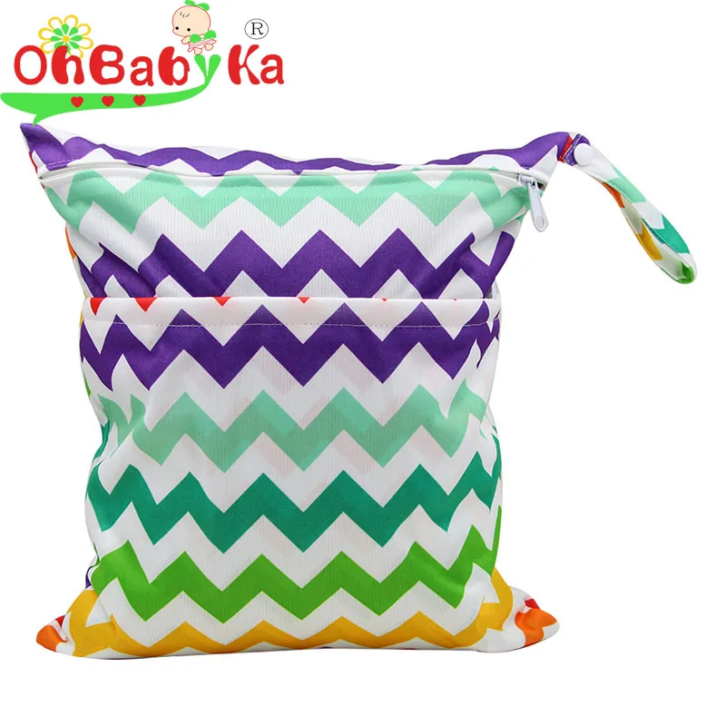 OhBabyKa font b Baby b font Diaper Bags Printed Double Zippered Wet Dry Bag Waterproof Wet