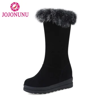 

FITWEE Ladies Fur High Heel Flats Boots Women Winter Warm Boots Slip On Fashion Club Thick Bottom Winter Footwear Size 34-43