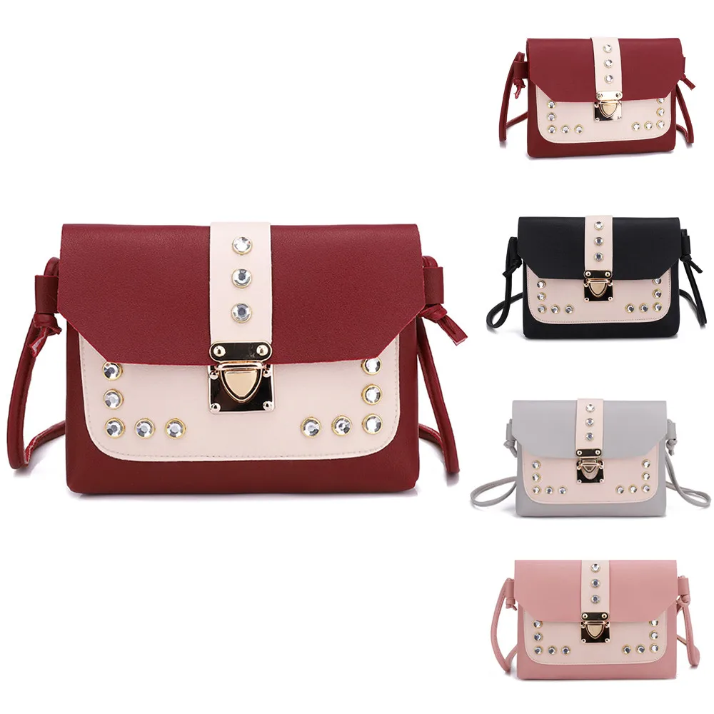 

2019 Fashion Women Hit Color Rhinestone Shoulder Bag Messenger Satchel Tote Cross Body Bag free shipping Women Fashion Solid