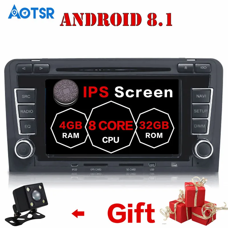 Discount 2 din Android 8.1 Car DVD CD player GPS Navigation For Audi A3 S3 2003-2012 Autoradio Stereo Radio Multimedia Headunit Satnav 7