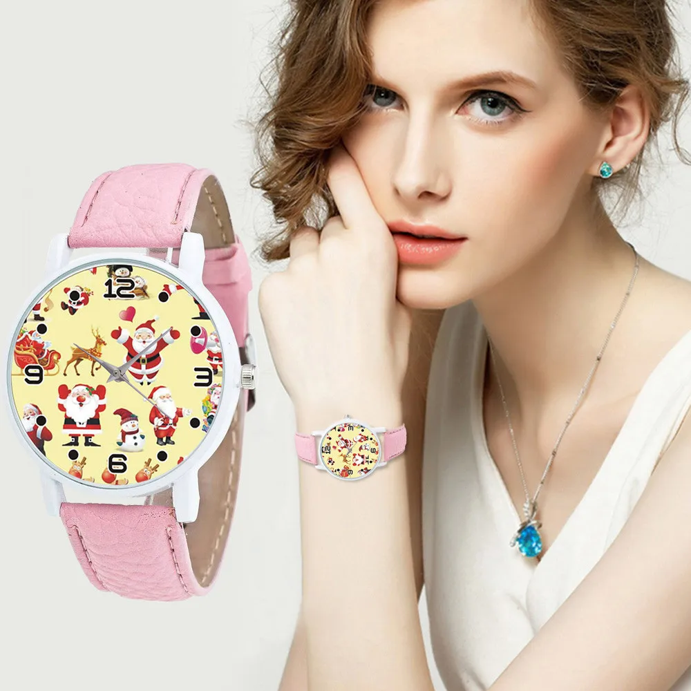Fashion Women Watch Christmas Diamond Leather Band Analog Quartz Vogue
