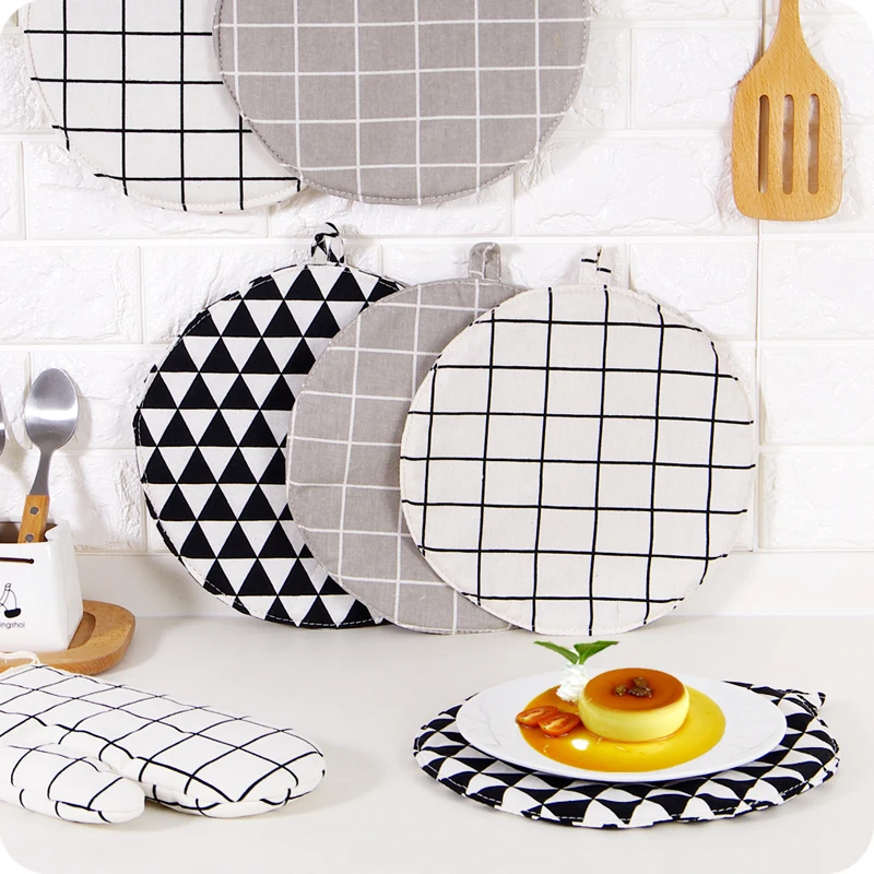 إكسسوارات ديكور منزلي الحديثة المطبخ الوقايات الكتان القطن القماش الجدول حصيرة العزل سادة هندسية تصميم تحديد الموقع عاء