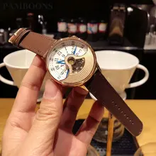 male new watch automatic flywheel mechanical watch top brand luxury men golden leather skeleton watch fashion men business clock