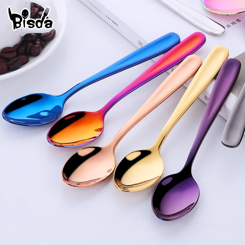 Tea Spoon Stainless Steel Coffee Spoons Children Mini Spoon Gold Dessert Scoop Rainbow Small Dinnerware Upgarded Party Tool 1Pc stainless steel spoon,tea spoon