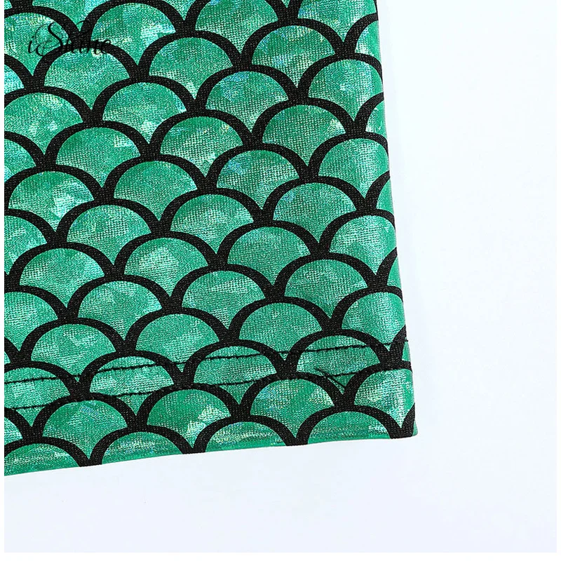 Sexy Women Lolita Strapless Tube Tops Mermaid Fish Scales Printed Bandeau Sleeveless Crop Top Wrap Chest Basic Female Clothes