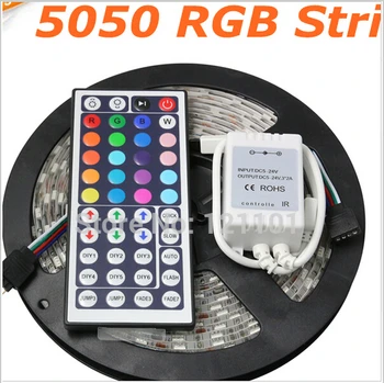 

Non-waterproof 5050 RGB LED Flexible Strip 300LEDs 5050 SMD + 44Key Remote Controller RGB Led Strip Light Free Shipping