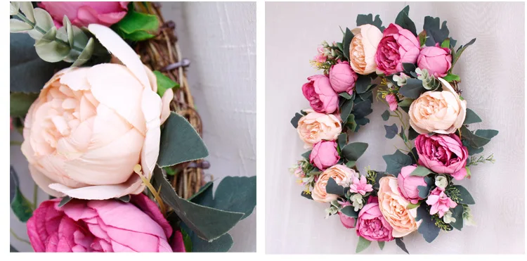 Flone European Artificial Peony Wreaths Silk Flower Simulation Flowers Wreaths Door Ornaments Garland Wedding Home Party Decor (6)