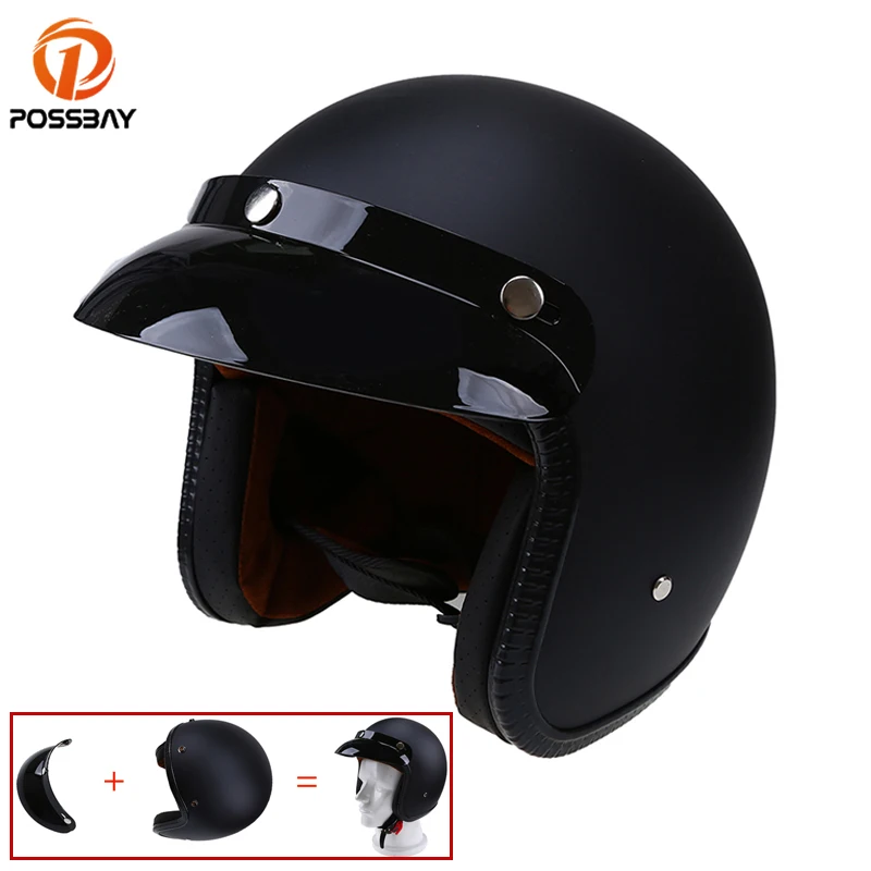 

POSSBAY Vintage Open Face Motorcycle Helmet Casco Moto Capacete Motocicleta Retro Black Motorbike Motocross Helmet for Harley