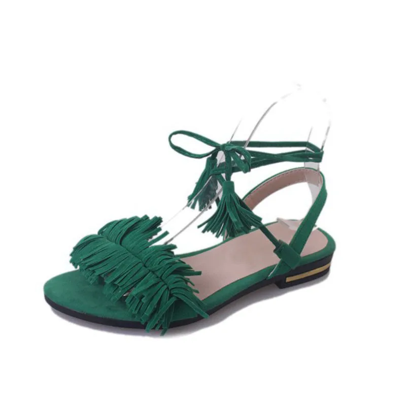 COOTELILI/Женская обувь; Модные женские сандалии на плоской подошве с бретельками и бахромой; Вьетнамки; женская летняя пляжная обувь; цвет черный, зеленый, красный; 40,41, 42