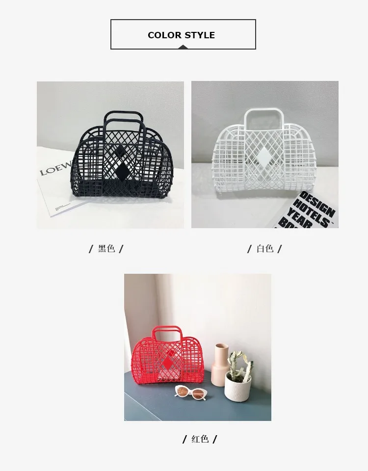 INS Super Hot Hand-Held Basket Bag Hollowed Out Jelly Large Capacity Summer Seaside Vacation Handbags Fashion Tote Bags acrylic bag marble texture