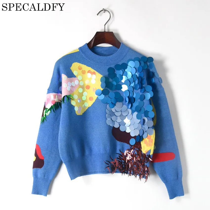 

Luxury Brand Sweater 2018 Spring Winter Fashion Crop Tops Women Sweaters And Pullovers Designer Sequined Jumper Knitwear Jumper