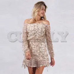 CUERLY Одежда сексуальное летнее платье с блестками и кисточками 2019 пляжные вечерние короткие платья женское винтажное платье с открытой