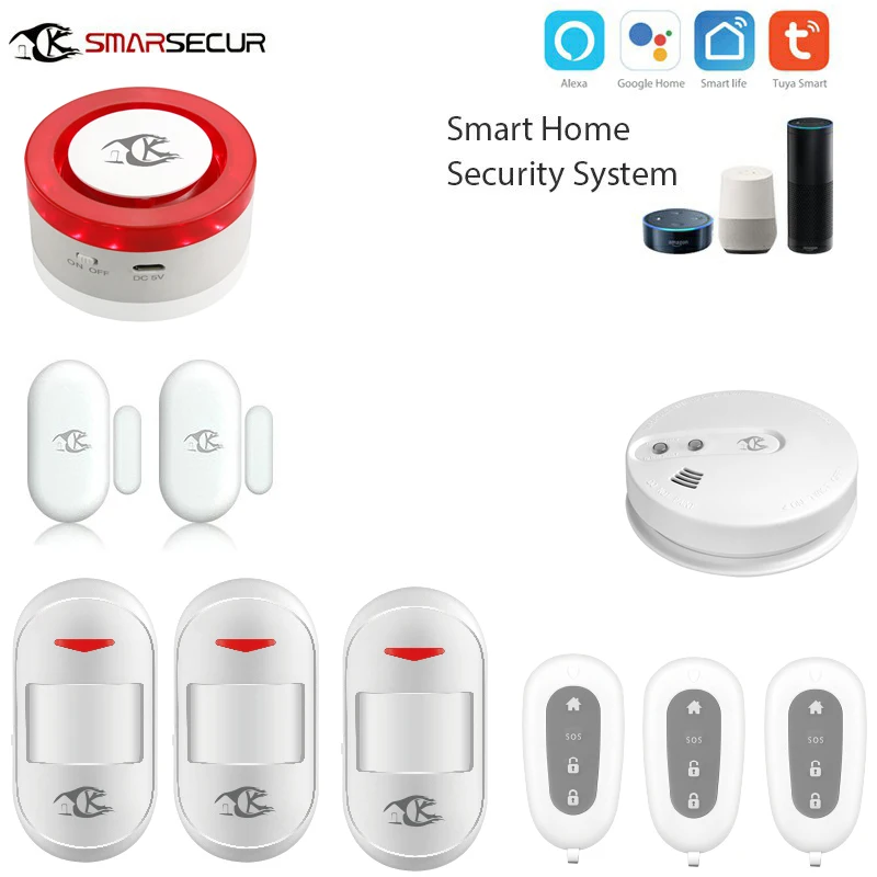

Home security 433mhz Wireless WiFi alarm Siren smart life &Tuya app control compatible with Alexa Google Home