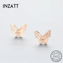 INZATT очаровательные серьги-гвоздики из стерлингового серебра 925 пробы с бабочкой полые в форме животных гарантия антиаллергический штифт для женщин Bijoux