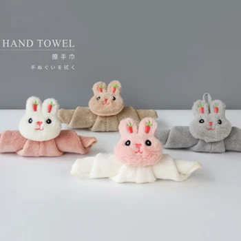 

21*40cm Hand Towel Cartoon Animal Rabbit Bear Plush Kitchen Soft Hanging Bath Wipe Towel 1PC
