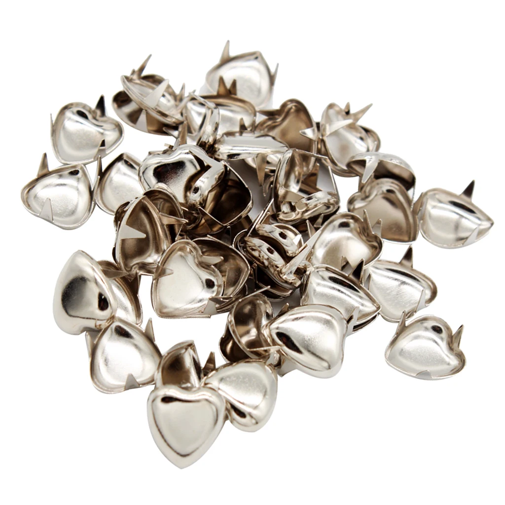 fityle 50Pcs DIY Love Heart Metal Leathercraft Rivets Claw Studs Bags Clothes Hats Leather Decor