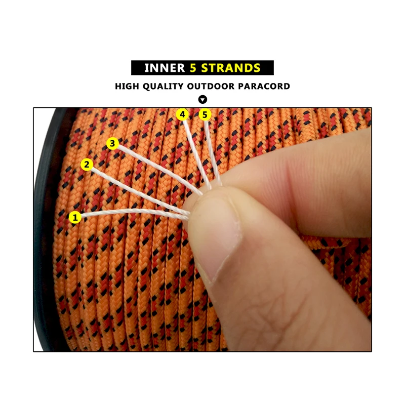 YOUGLE 5 ستراند 350lb Paracord المظلة الحبل الحبل حبل مل المواصفات تسلق التخييم محبوك سوار 164FT 7 ألوان