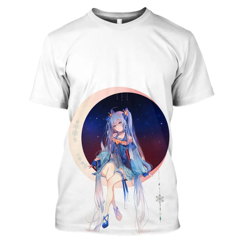 

WSFK men and women summer sports short-sleeved T-shirt Hatsune Miku Harajuku style leisure hip-hop round neck sweatshirt