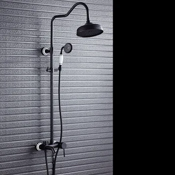 

Bathroom Black Oil Paint Solid Brass Bathtub Shower Set Wall Mounted 8" Rainfall Shower Mixer Tap Faucet 3-functions Mixer Valve