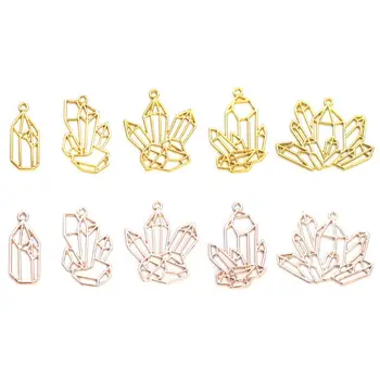

Free shipping 10pcs Crystal Clusters Metal Frame Pendant Charm UV Resin Cabochon Set Jewelry Making Casting Craft DIY