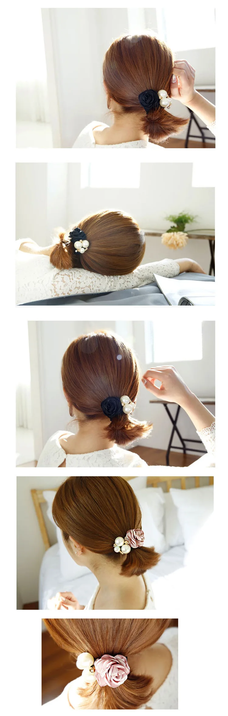 Корейская мода украшение для волос большой жемчужный цветок розы петля для волос Камелия набор головных уборов с повязкой на голову резинка