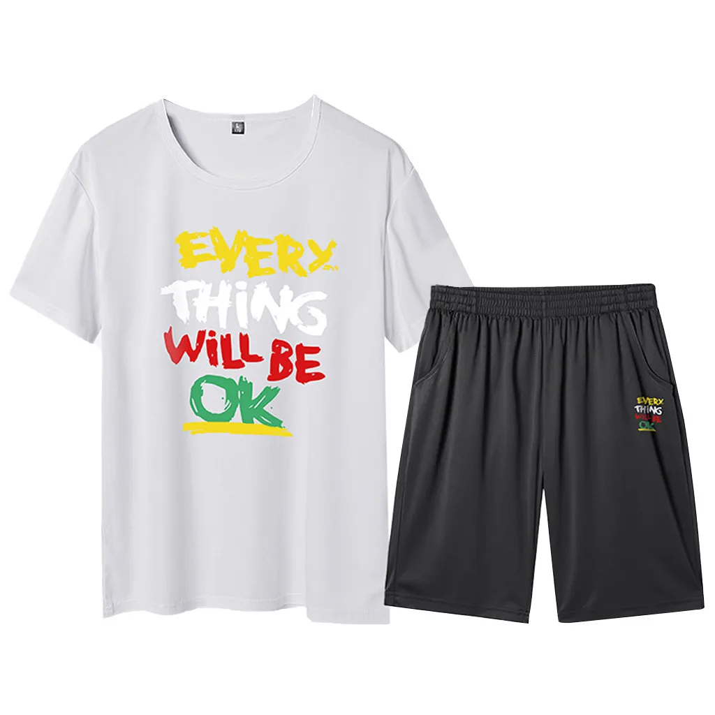 KLV мужские наборы модные мужские летние шорты для отдыха с коротким рукавом и принтом спортивные комплекты для фитнеса одежда высокого