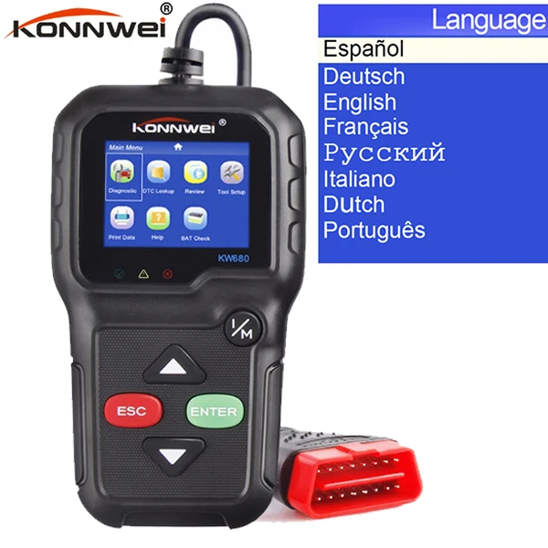 Best Car OBD2 Scanner OBD Multifunction OBD2 Auto Diagnostic Scanner KW680 In Russian Gas Diesel Analyzer Car Automotive Scan TooL