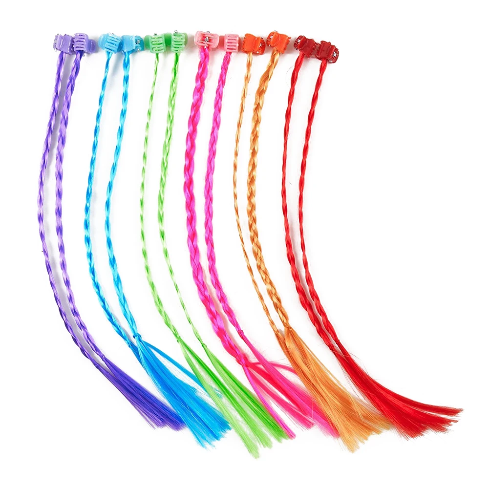 

12 Pcs Children Colorful Nylon Hair Braid 28Cm Hair Extensions Attachments With Neon Clip For Birthday Party Favors Colorful