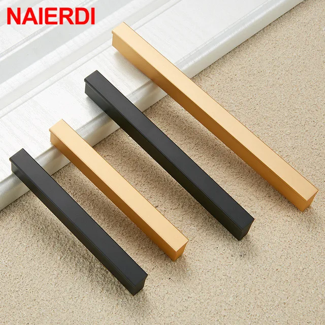 Best Price NAIERDI Gold Black Cabinet Handles Kitchen Door Handles Aluminum Alloy Wardrobe Drawer Handles Modern Style Furniture Hardware Best Price NAIERDI Gold Black Cabinet Handles Kitchen Door Handles Aluminum Alloy Wardrobe Drawer Handles Modern Style Furniture Hardware