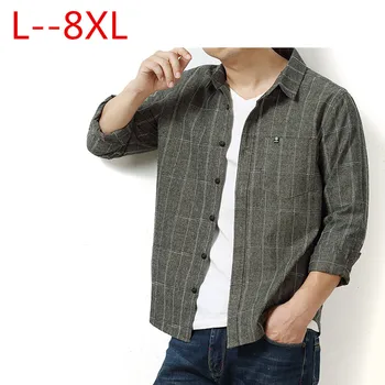 

8XL 6XL 5XL Men Flannel Plaid Shirt Cotton Spring Autumn Casual Long Sleeve Shirt Soft Comfort Slim Fit Styles Brand Man Clothes