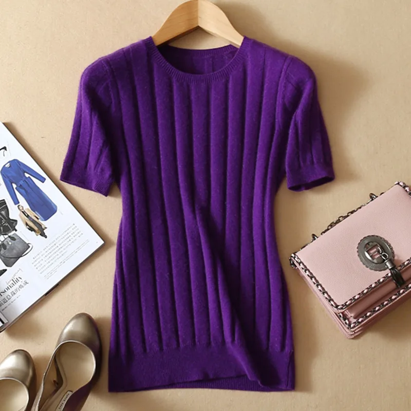 Spring New Type Knitted Short Sleeve Women's Slim Round-collar Korean Half-cut Sleeve Thin Bottom Shirt Spring New Type Knitted Short Sleeve Women's Slim Round-collar Korean Half-cut Sleeve Thin Bottom Shirt