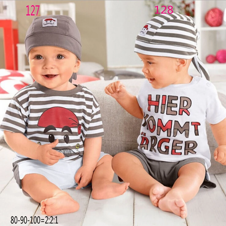 Baby clothing set Twins Beach style 2015 New baby boy clothes 3PCS