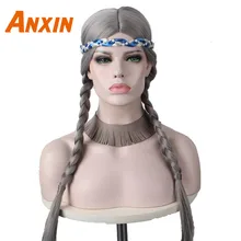 Anxin длинные прямые серый две косы Анна маленькая принцесса руководитель группы парики для девочек женские Косплэй аниме вечерние синтетический парик