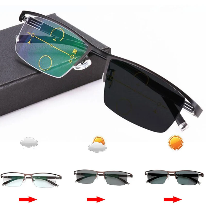 Photochromic + Progressive Multifocal Multifocus Reading Glasses Transition Sunglasses Men