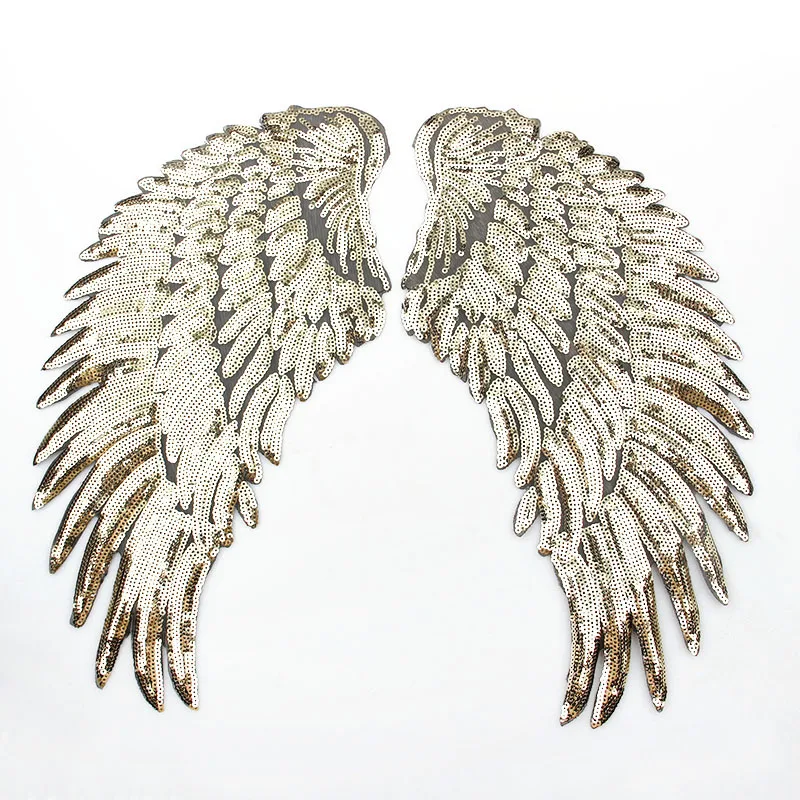 

1 Pair Embroidery Sequin Patch Clothing Gold&Silver Angel Wings Iron On Patches Punk Motif Applique DIY Cloth Accessory Stickers