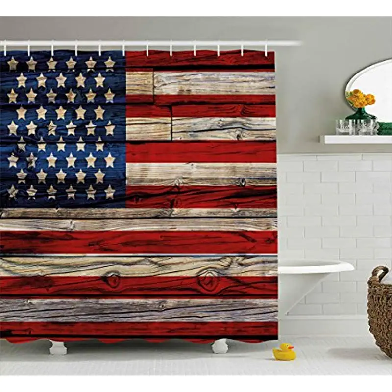 Vixm 4th of July Shower Curtain Wooden Planks Painted as United States