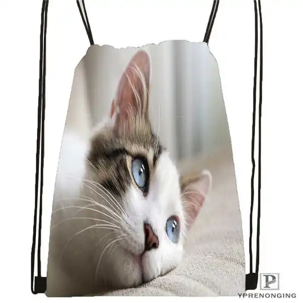 Drawstring Backpack Custom Blue Eye Honeyed Рот Кошка походная сумка на шнурке милый рюкзак для детей(черная спина) 31x40 см#180531-04-36 - Цвет: Drawstring Backpack