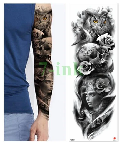 Водостойкая временная татуировка наклейка волк угол крыло крест полная рука поддельные тату флэш-тату рукава татуировки для мужчин и женщин - Цвет: Светло-серый