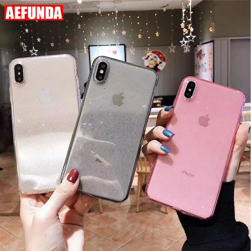 Блестящий силиконовый мягкий чехол для iPhone 6 S 7 8 Plus X 10 XR XS MAX прозрачный телефона