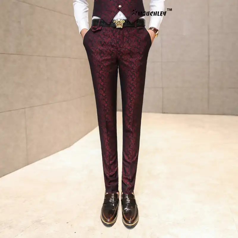 burgundy slim fit dress pants