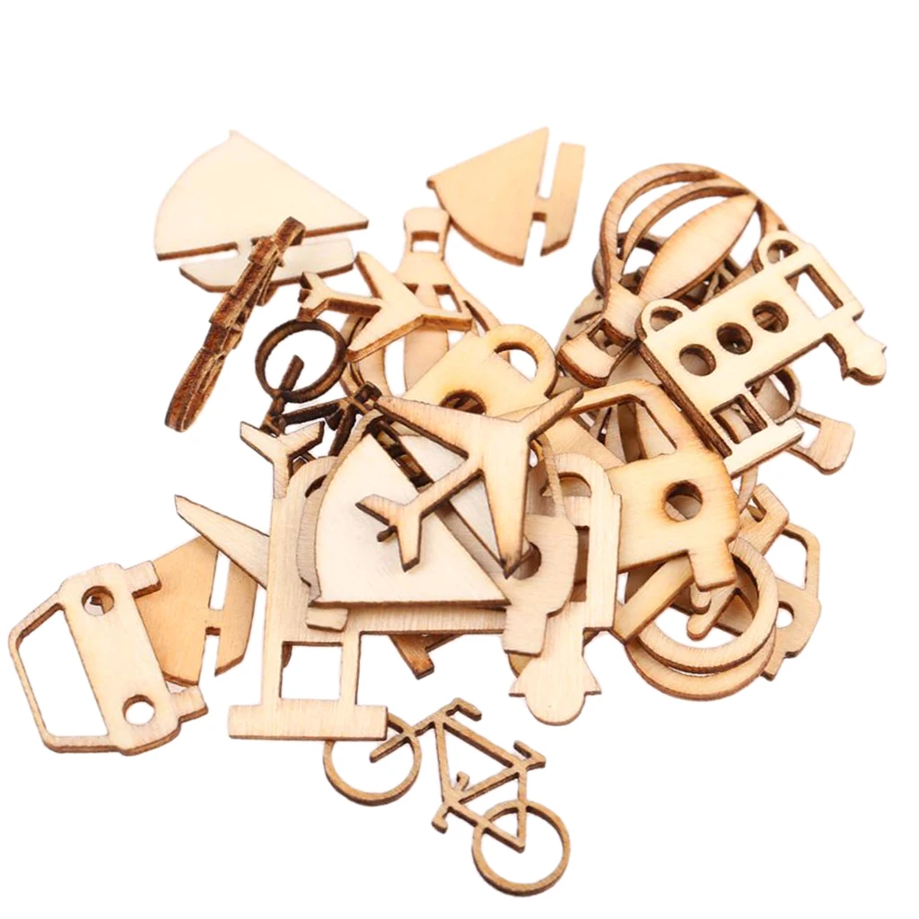 24pcs  Cut Wood Vehicle Shape Embellishments DIY Scrapbooking Art Craft