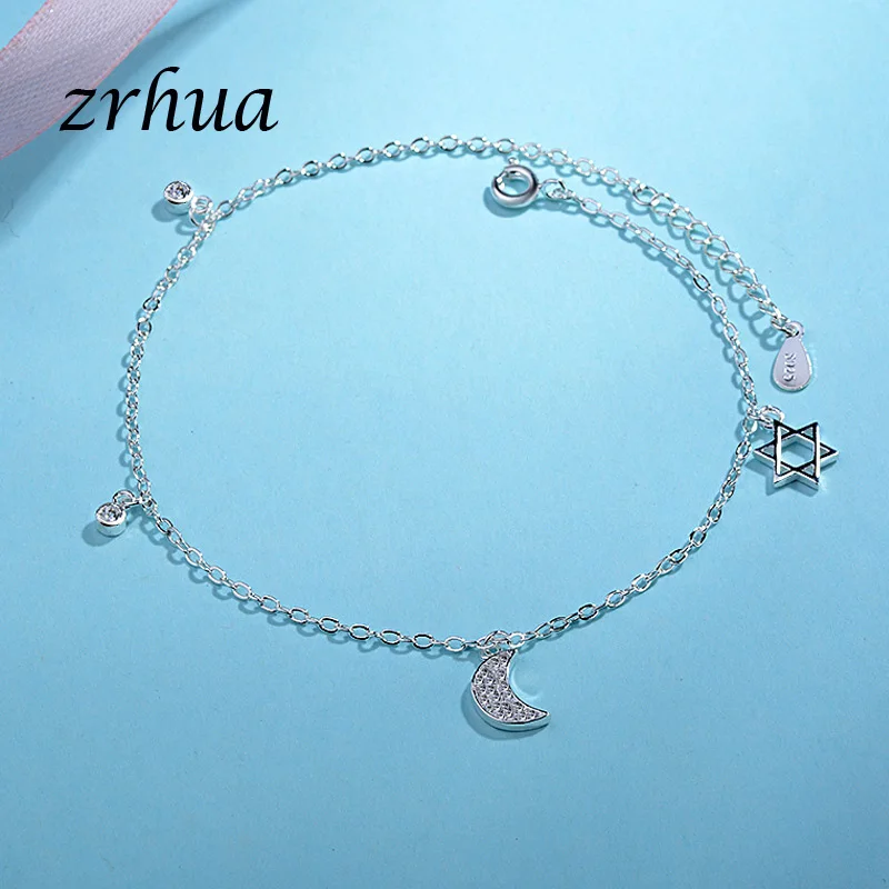 

ZRHUA Vintage Fashion 925 Silver Anklets For Women Bohemian Summer Beach Evil Eye Chain Bracelet Foot Jewelry Wholesale Gifts