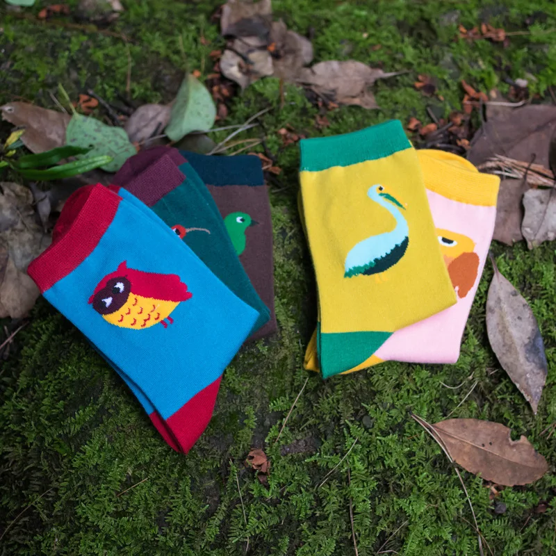 New Arrival Cartoon Animal Flamingos Women Socks College Student Cotton Cheap Funny Socks For Women Birds Patterned Solid Sox