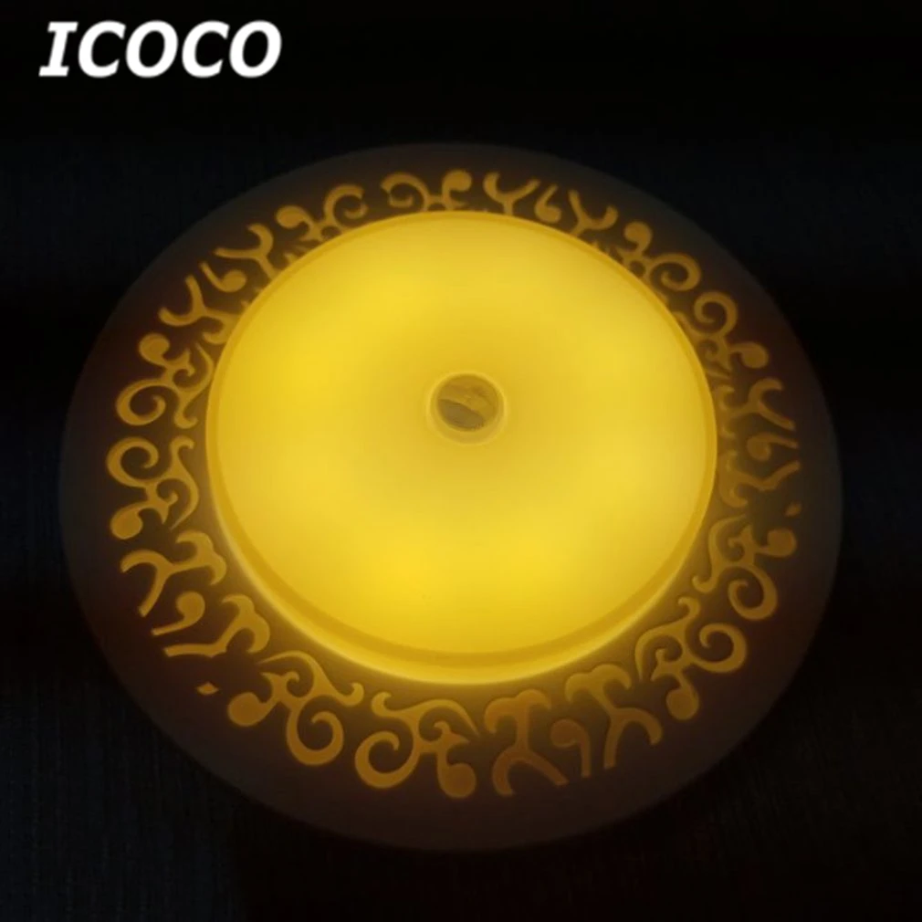 ICOCO стильный светодиодный ночник круглый датчик светильники с питанием от аккумулятора индукционный свет движения энергосберегающий аварийный светильник Прямая поставка