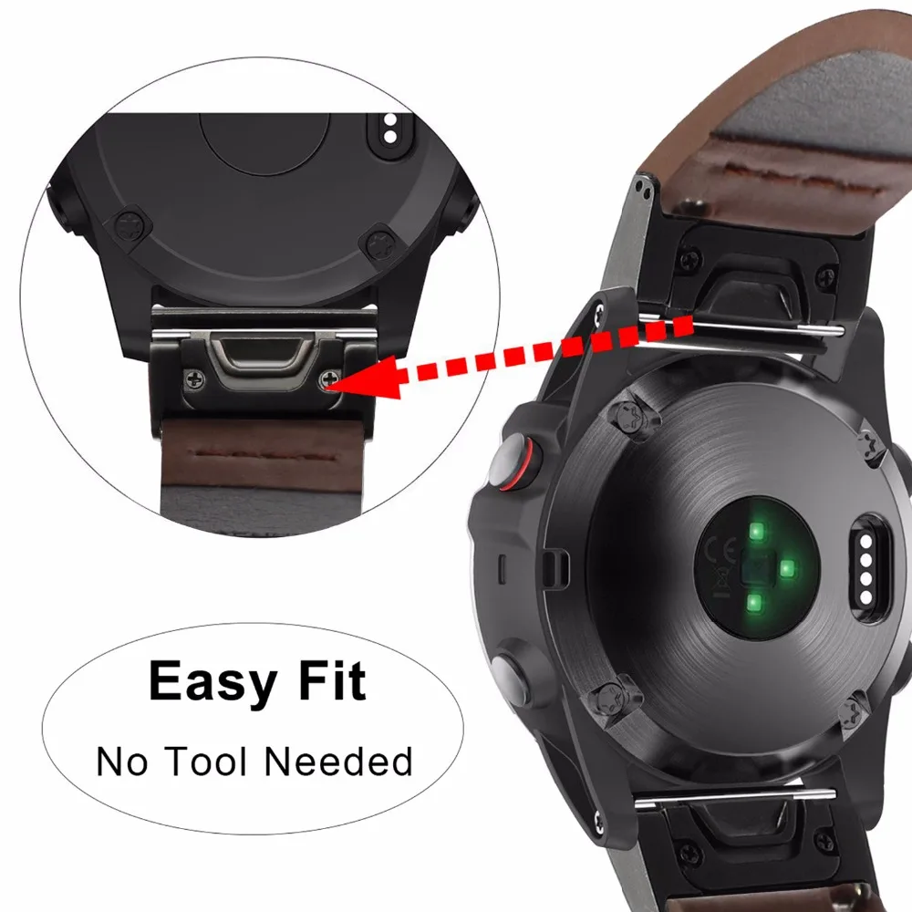 Ремешок из натуральной кожи для наручных часов Garmin Fenix 5X/5X Plus/5S/5/3/3HR/Forerunner