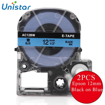 

UNISTAR 2PCS Compatible LK-4LBP SC12BW Tape Cartridge For Epson/KingJim Black on Blue 12MM Labels Tape for Epson Printer